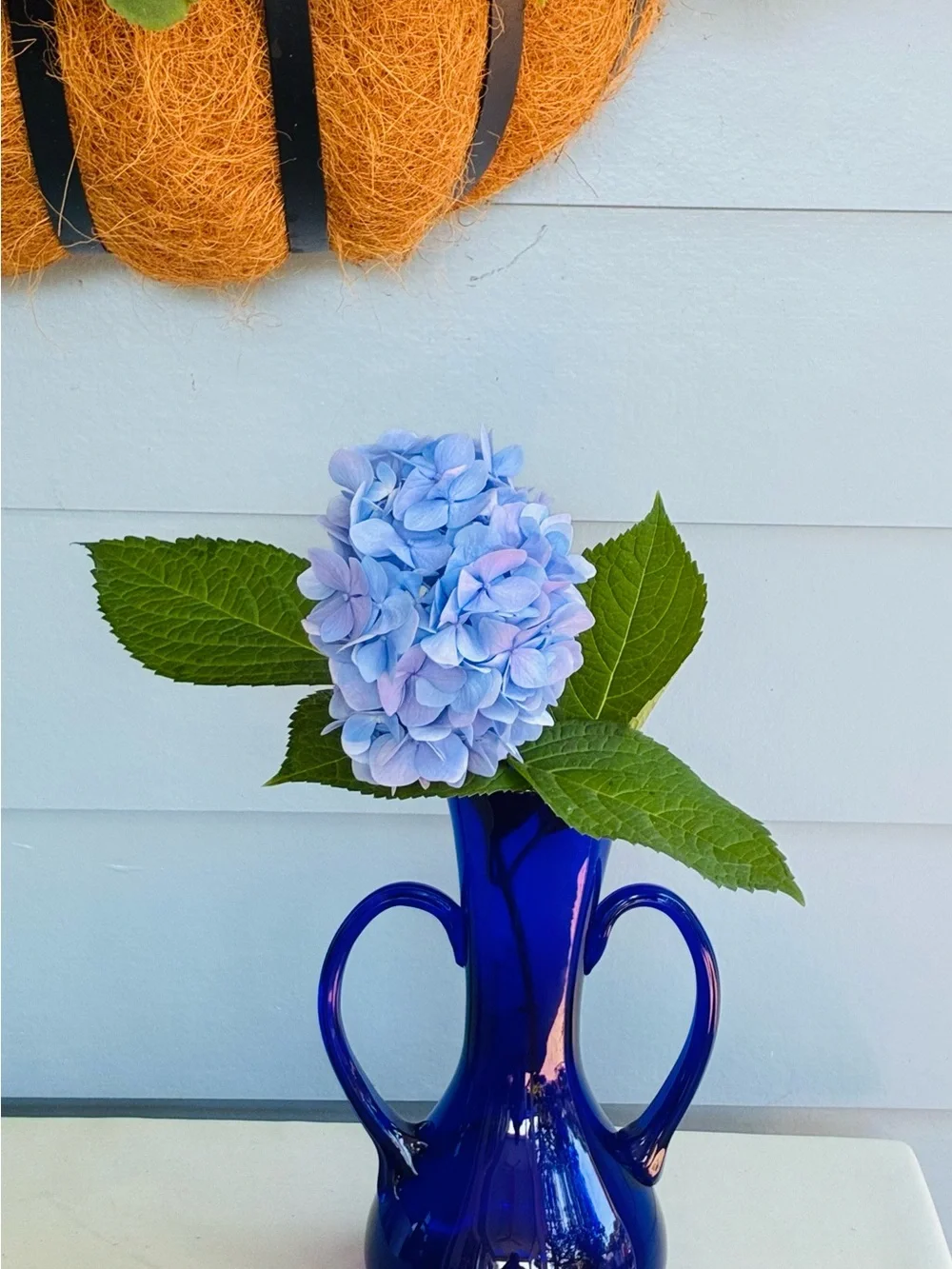 Vintage Cobalt Blue Hand Blown Glass Vase - 10" Double Handle - Picture 5 of 6